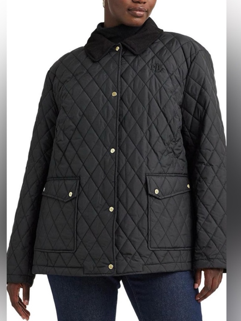 Ralph Lauren Diamond Quilted Corduroy-Trim Jacket 24434t Size